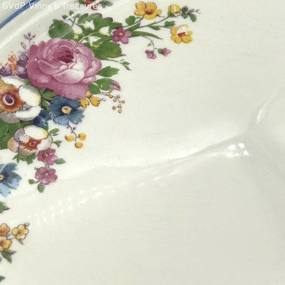 Salem China Co Victory Oval Platter Floral Rose Cream Vintage 11 Inch